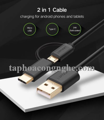 Ugreen 30173 0.5M màu Đen Thiết bị chuyển đổi USB 2.0 sang type-C và micro USB US142 30030173